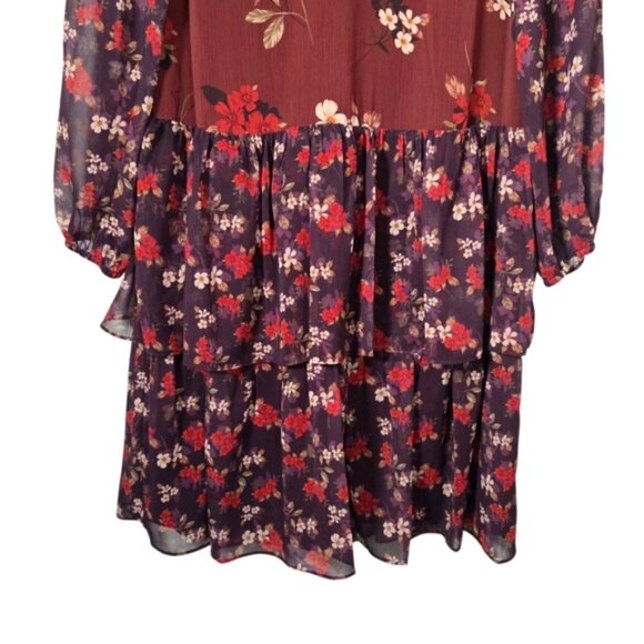 Eliza J Burgundy Floral Long Sleeve Tiered Dress Size 4 - Picture 5 of 12